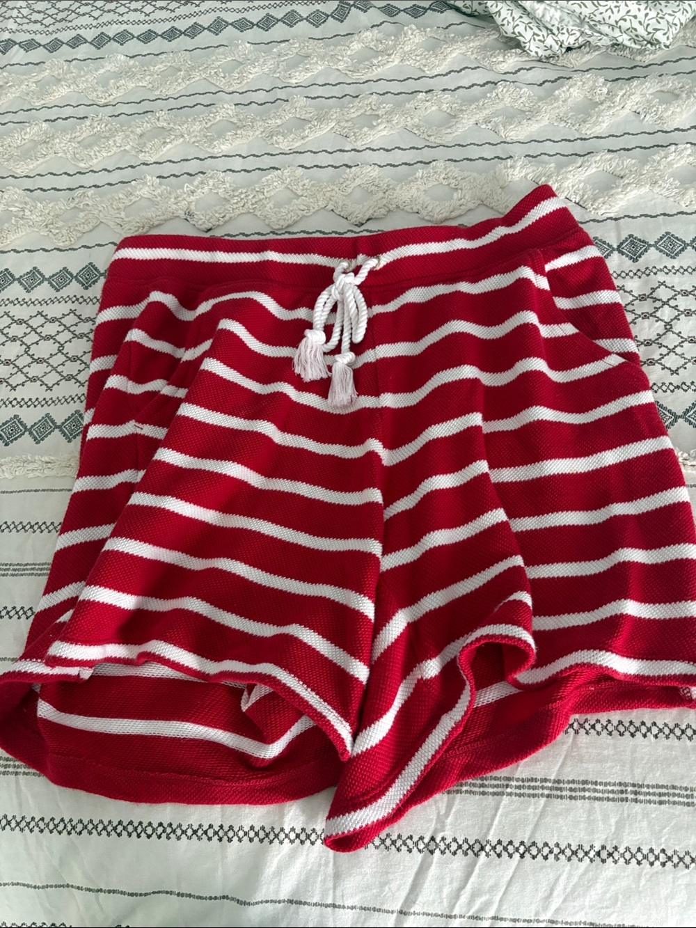Talbots Red and White Striped Knit Drawstring Shorts